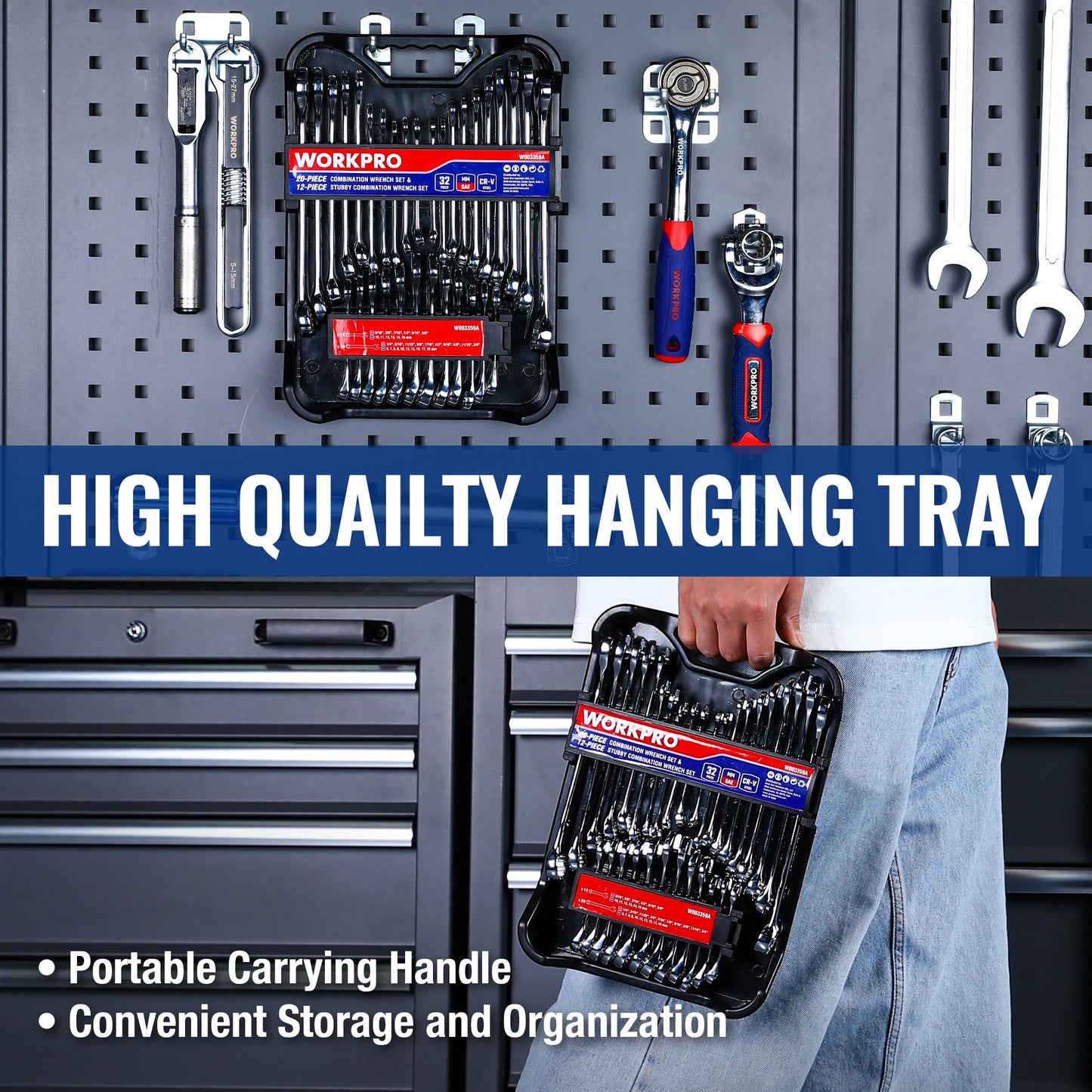 32-Piece SAE & Metric Combination Wrench Set, 20-Piece Standard wrenches and 12-Piece Stubby Wrenches with Organizer Tray