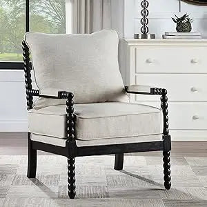 Linen Fabric, Spindle Accent Chair with Wood Frame, 3 Color Choices