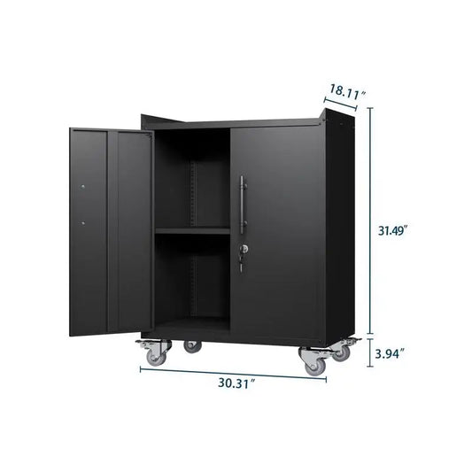 Lockable 2-Door Tool Cabinet for Garage, Rolling Locking Metal Storage with Wheels, Tool Chest, Assembly Required