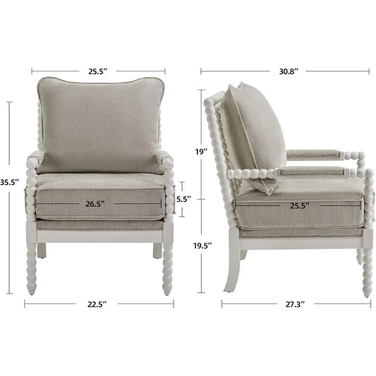 Linen Fabric, Spindle Accent Chair with Wood Frame, 3 Color Choices