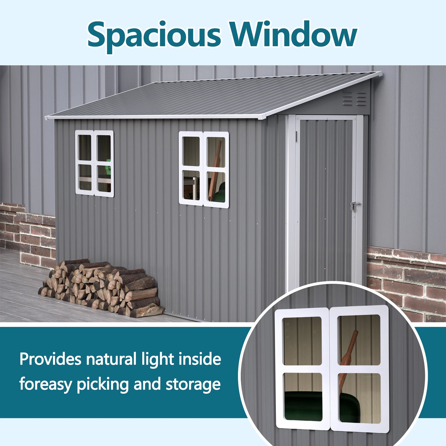 4x10 FT Galvanized Steel Outdoor Shed – Weatherproof, Lockable Storage w/Sloping Roof, Windows