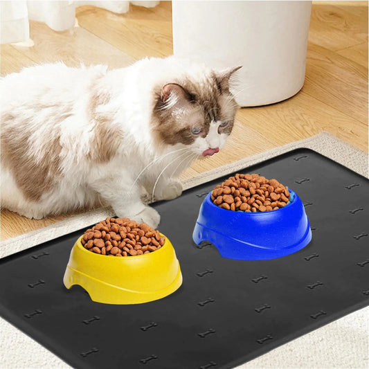 Pet Feeding Mat Pet Food Pad, 23.6 X 15.7 Inch Silicone Non-Slip, Foldable, Fast Drying and Anti-Spill Mat