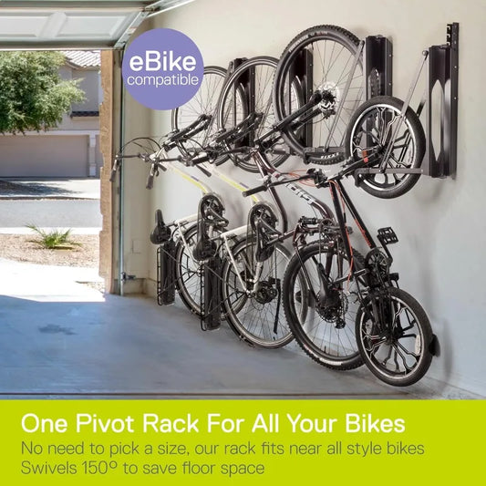 Bike Rack -Garage Wall Mount, Swivels to Save Space - No Lifting Required Vertical Bike Rack