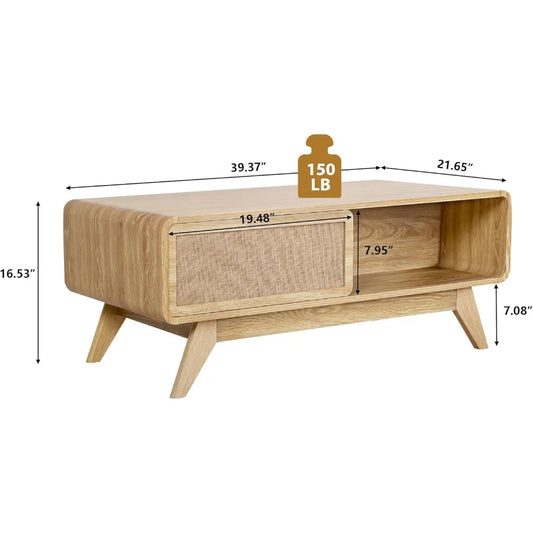 Modern Coffee Table with Sliding Linen Door Panel And Storage