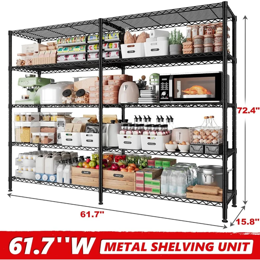 1500LBS Storage Shelves, Metal Shelving Unit, 61.7''W Wire Shelving, 5 Tier, Adjustable Wire Shelves