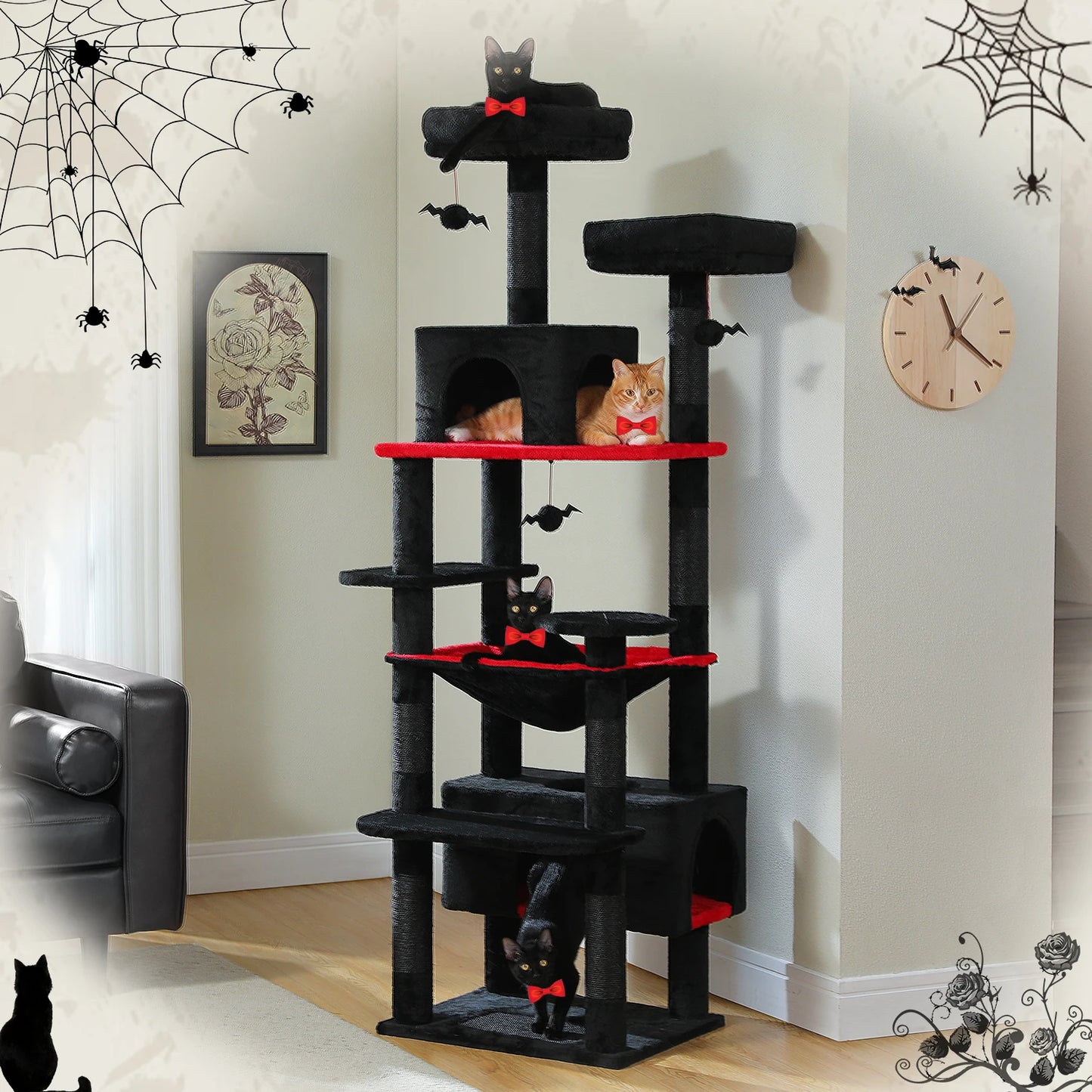 Large Cat Tree and Tower for Indoor Cats With Sisal-Covered Scratching Posts, Spacious Hammock Padded and Cat Toys