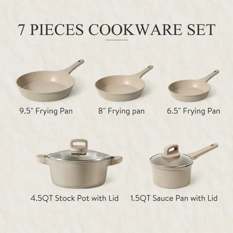 7 Piece, Non Stick Cookware Set, Taupe