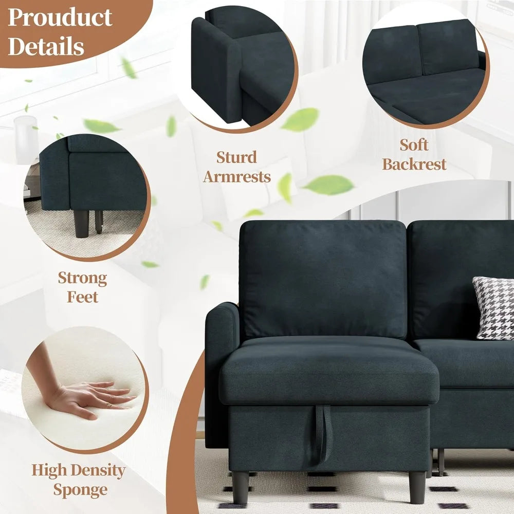 Sectional Sofa Bed -L Shaped Sleeper Sofa Bed with Storage, Reversible Sectional, 5 Color Choices