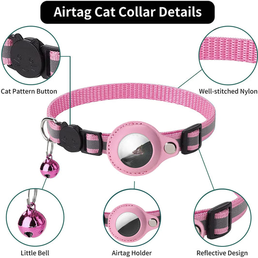 Reflective, adjustable nylon, air tag, breakaway cat collar, 7 Colors to Choose from