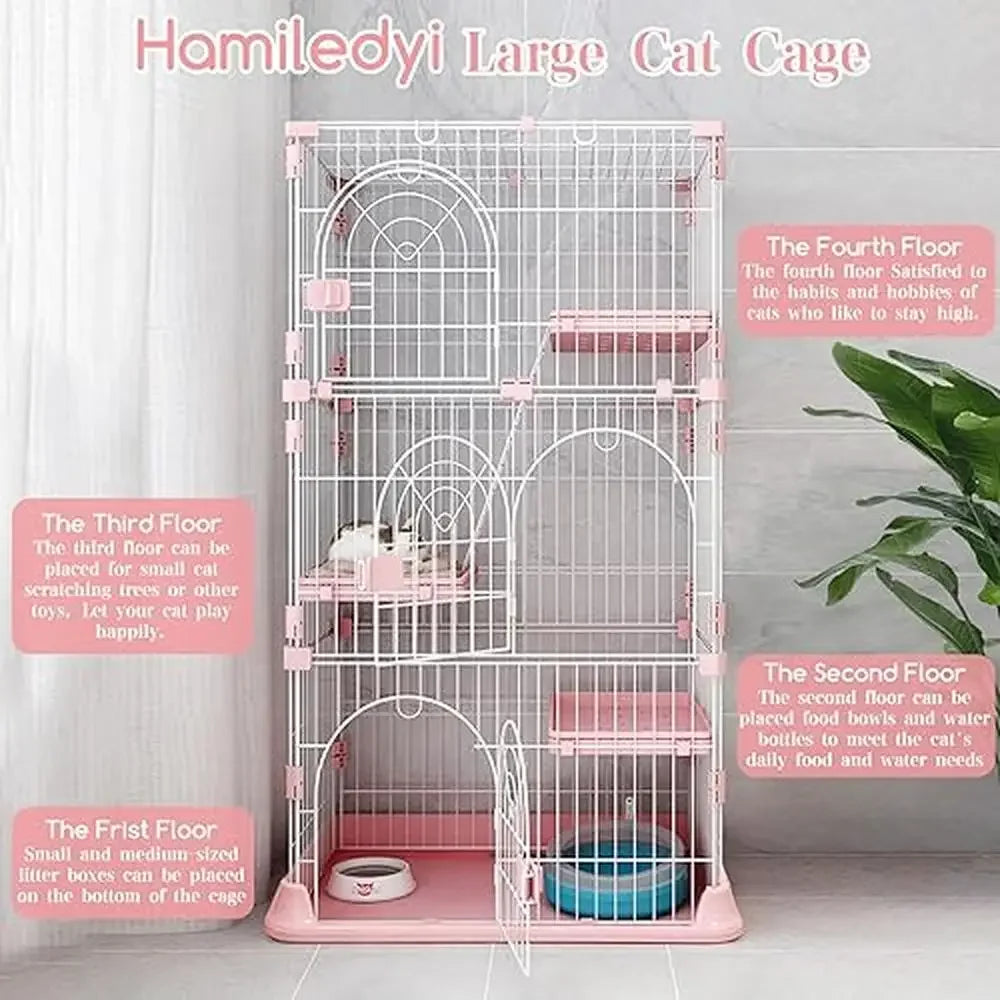 52" Metal Indoor MultiPet Cage with 3 Platforms, 1 Ramp, 3 Doors, Large Pet Playpen, Easy Assembly & Durable Metal