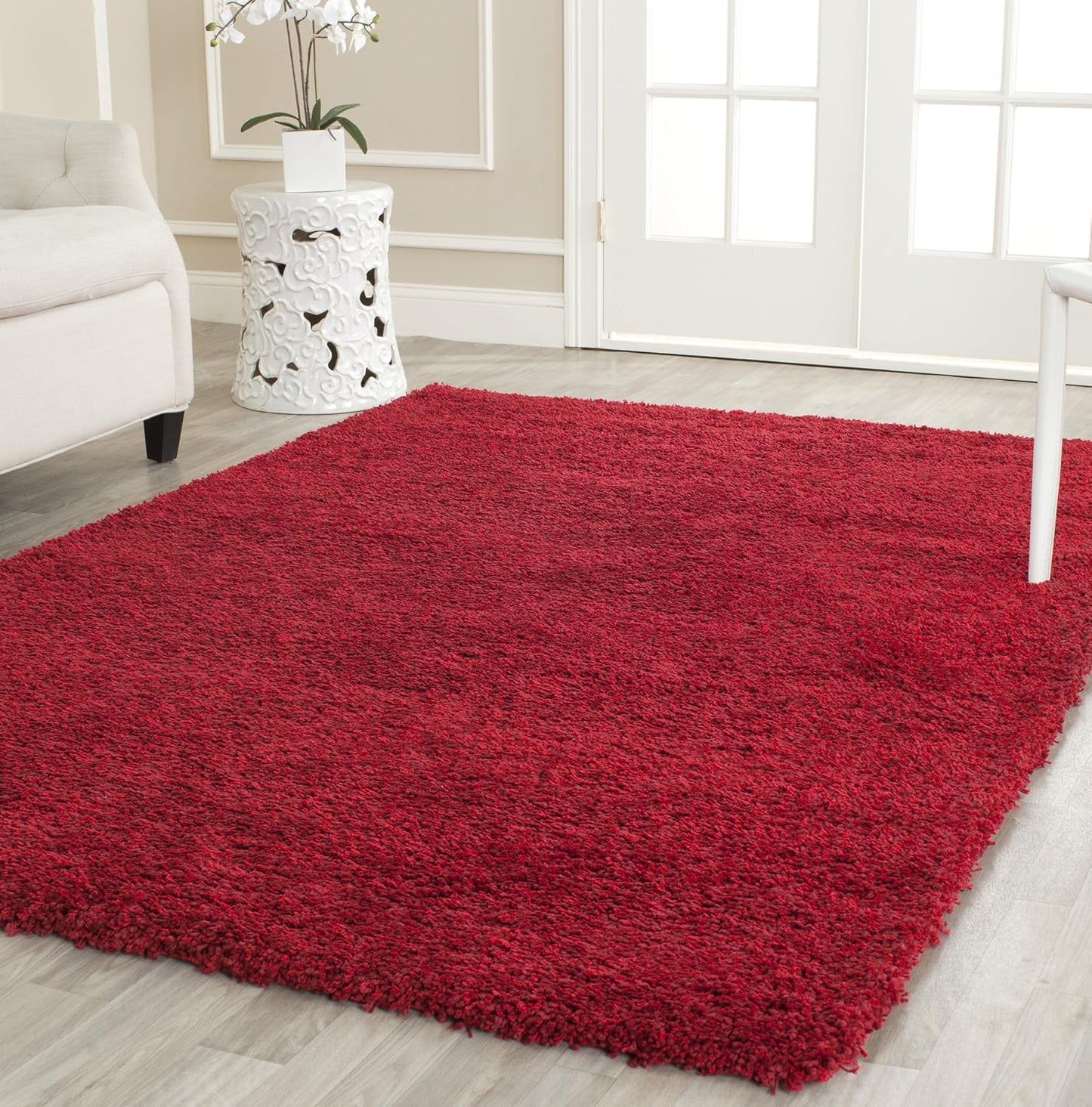 Shag Collection Area Rug - 6'7"" X 9'6"", Red, Non-Shedding & Easy Care, ideal For High Traffic Areas In
