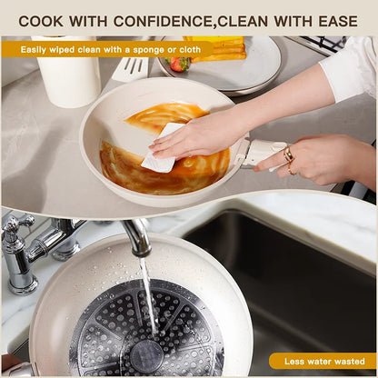 21 Piece Pots and Pans Set Non-Stick,  Ceramic Cookware Set with Sensor Handles, Milky white