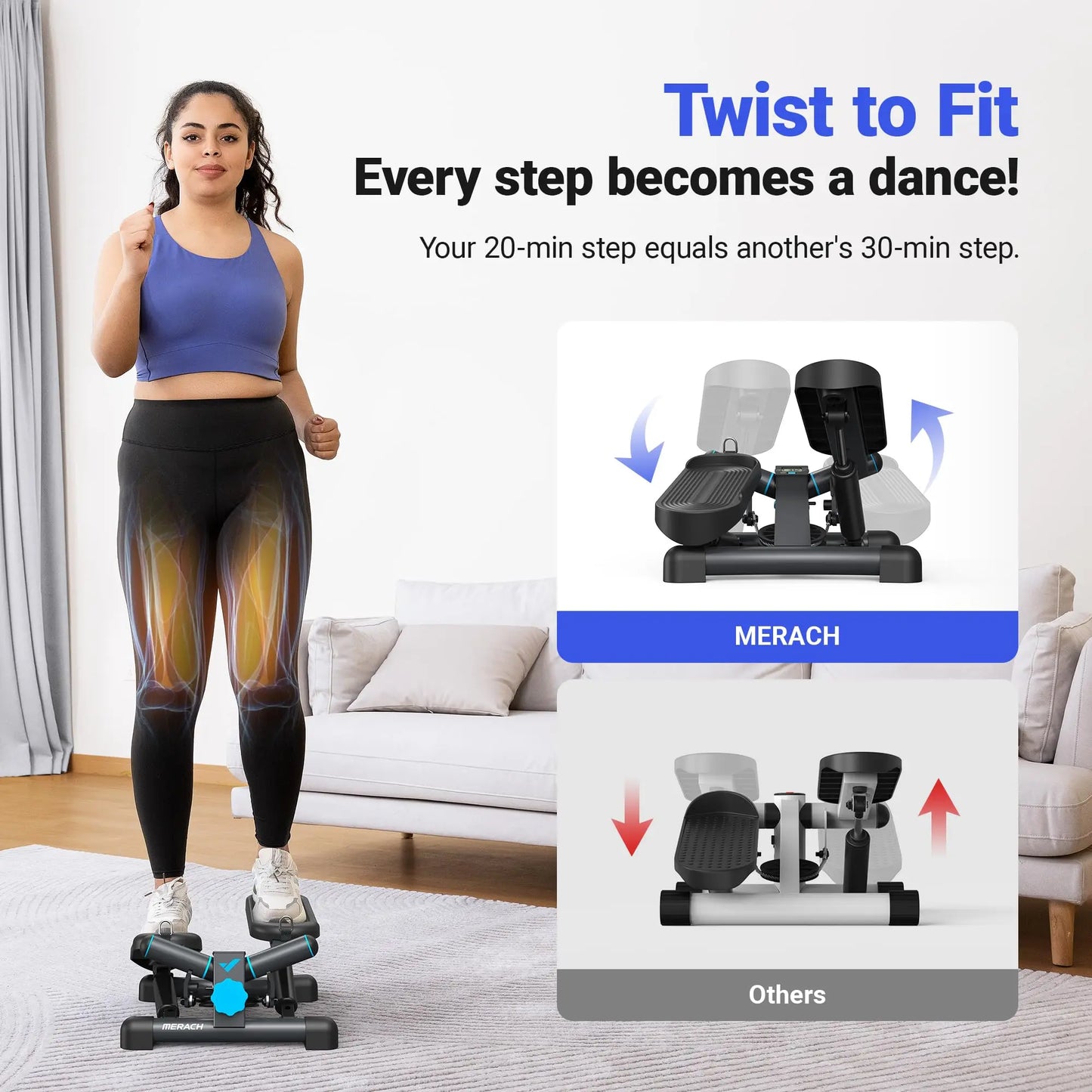 Mini Twist Stair Stepper for Exercise, 330LBS Capacity, with Resistance Band for Fitness, 2 Colors to Choose From, Quiet