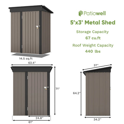 5x3 FT Outdoor Storage Shed, Tool Shed with Sloping Roof and Lockable Door, Metal