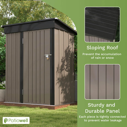 5x3 FT Outdoor Storage Shed, Tool Shed with Sloping Roof and Lockable Door, Metal