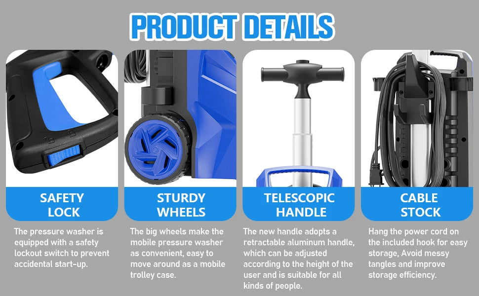 Electric Pressure Washer 4800PSI-Max 3.2GPM Power Washer with Foam Cannon for Car, Floor, Garage, 4 Quick-Connect Nozzles, Blue