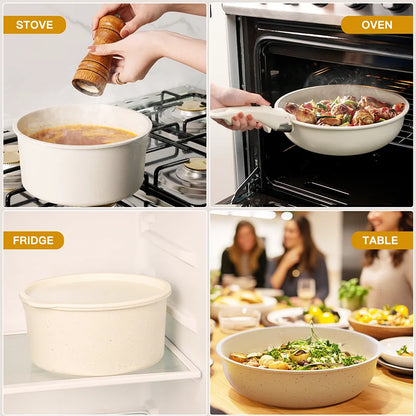 21 Piece Pots and Pans Set Non-Stick,  Ceramic Cookware Set with Sensor Handles, Milky white