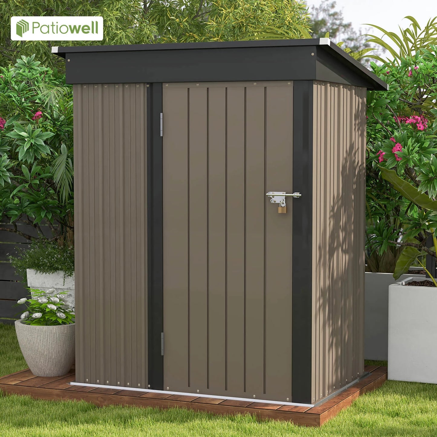 5x3 FT Outdoor Storage Shed, Tool Shed with Sloping Roof and Lockable Door, Metal