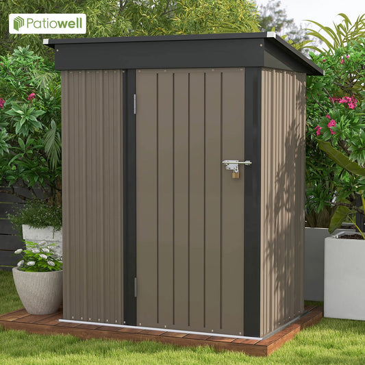 5x3 FT Outdoor Storage Shed, Tool Shed with Sloping Roof and Lockable Door, Metal