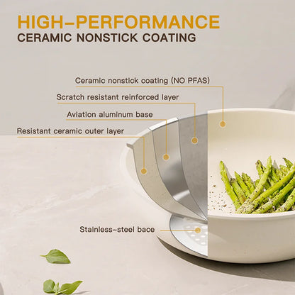 21 Piece Pots and Pans Set Non-Stick,  Ceramic Cookware Set with Sensor Handles, Milky white