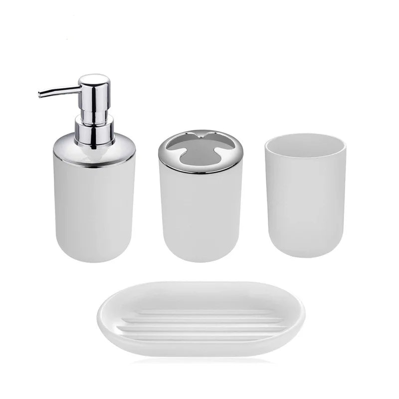 4pcs/Set Plastic Bathroom Set:  Toothbrush, Cup, Soap or Lotion Dispenser, Soap Dish