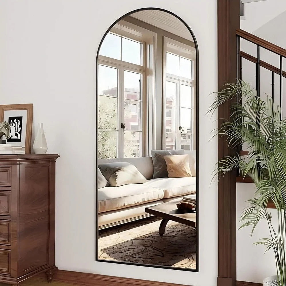 Arched Full Length Mirror, Free-Standing, Wall Mounted with Hooks