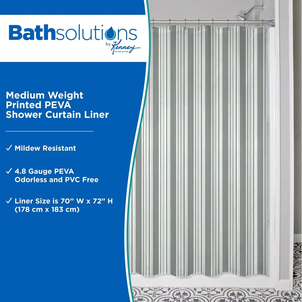 Medium Weight PEVA Shower Curtain Liner, Waterproof, Odorless, Eco-Friendly, 70x72 Inch with Reinforced Grommets