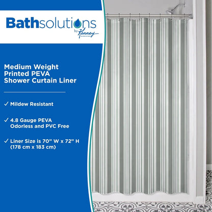 Medium Weight PEVA Shower Curtain Liner, Waterproof, Odorless, Eco-Friendly, 70x72 Inch with Reinforced Grommets