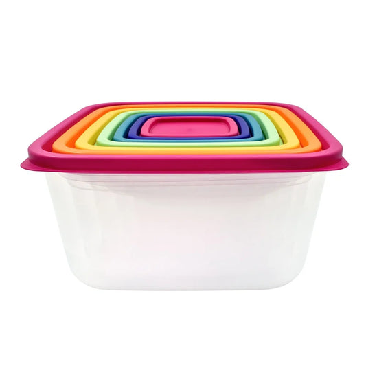 Multicolor Plastic Food Storage Container Set, 14 Colorful Containers