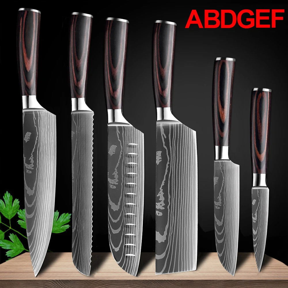 1-10Pcs Chef Knives, Japanese Santoku Kitchen Knives Set, Includes Sharp Cleaver, Slicing Utility Knife , Choice of Sets