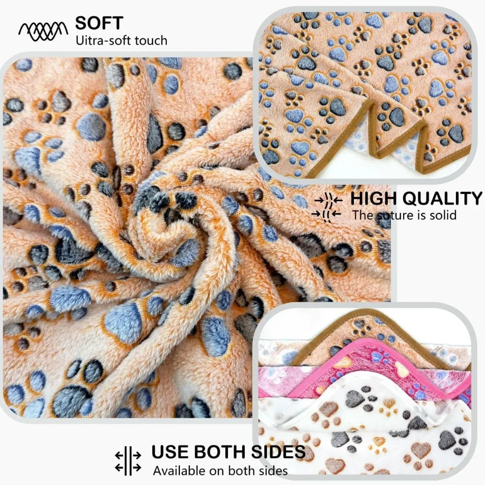 Multifunctional Flannel Dog Blanket - 3 Pack Medium Dog Blankets, Super Soft, 30 x 20 inch, Cute Claw Pattern