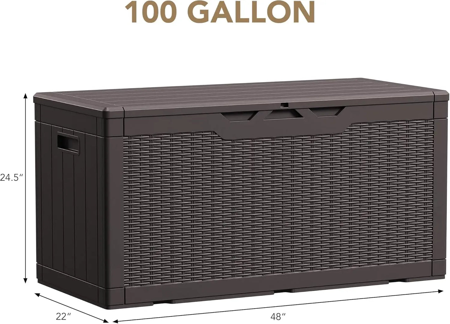 100 Gallon Waterproof Large Resin Deck Box ,Indoor Outdoor, Lockable Storage Container