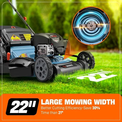 22-Inch Self Propelled Gas Lawn Mower with 163 cc 4-Cycle Engine, 3-in-1 Rear Wheel Drive, Variable Speed Lawnmower