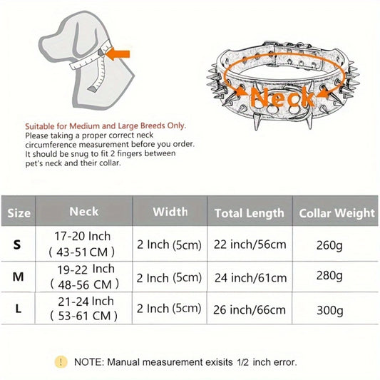 Cool Golden Sharp Spikes Studded Pet Dog Collar Fashion Leather Dog Collar For Medium And Large Dogs