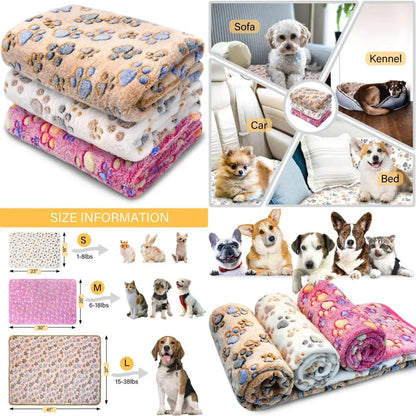 Multifunctional Flannel Dog Blanket - 3 Pack Medium Dog Blankets, Super Soft, 30 x 20 inch, Cute Claw Pattern