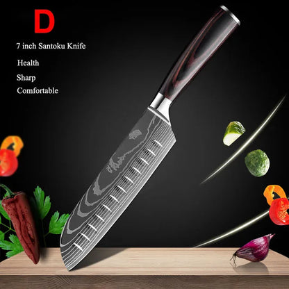 1-10Pcs Chef Knives, Japanese Santoku Kitchen Knives Set, Includes Sharp Cleaver, Slicing Utility Knife , Choice of Sets