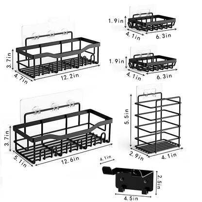 6pcs Stainless Steel Bathroom Organization/Storage Racks, Kitchen Shelves, No Drill Wall Mounted