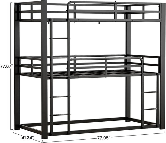 Heavy Duty Triple Bunk Bed, Twin-Size Metal Bunkbeds with Ladder, No Box Spring Needed