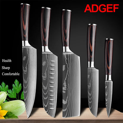 1-10Pcs Chef Knives, Japanese Santoku Kitchen Knives Set, Includes Sharp Cleaver, Slicing Utility Knife , Choice of Sets