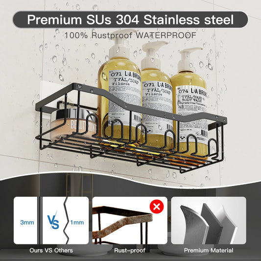 6pcs Stainless Steel Bathroom Organization/Storage Racks, Kitchen Shelves, No Drill Wall Mounted