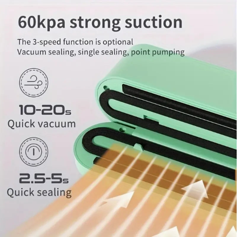 Efficient, One-Touch, Vacuum Sealer for Long-Lasting Freshness - Perfect for Snacks, Meats, Fruits & Veggies - Compact, User-Friendly