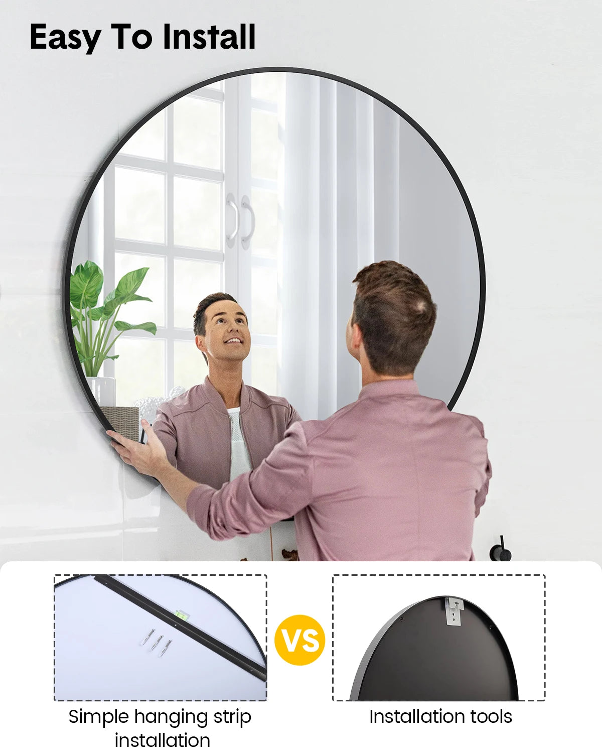 New, 5mm Extra Thick Oval Mirror, Matte Black Aluminum Alloy, Framed Bathroom Mirror, HD Mirror, Modern