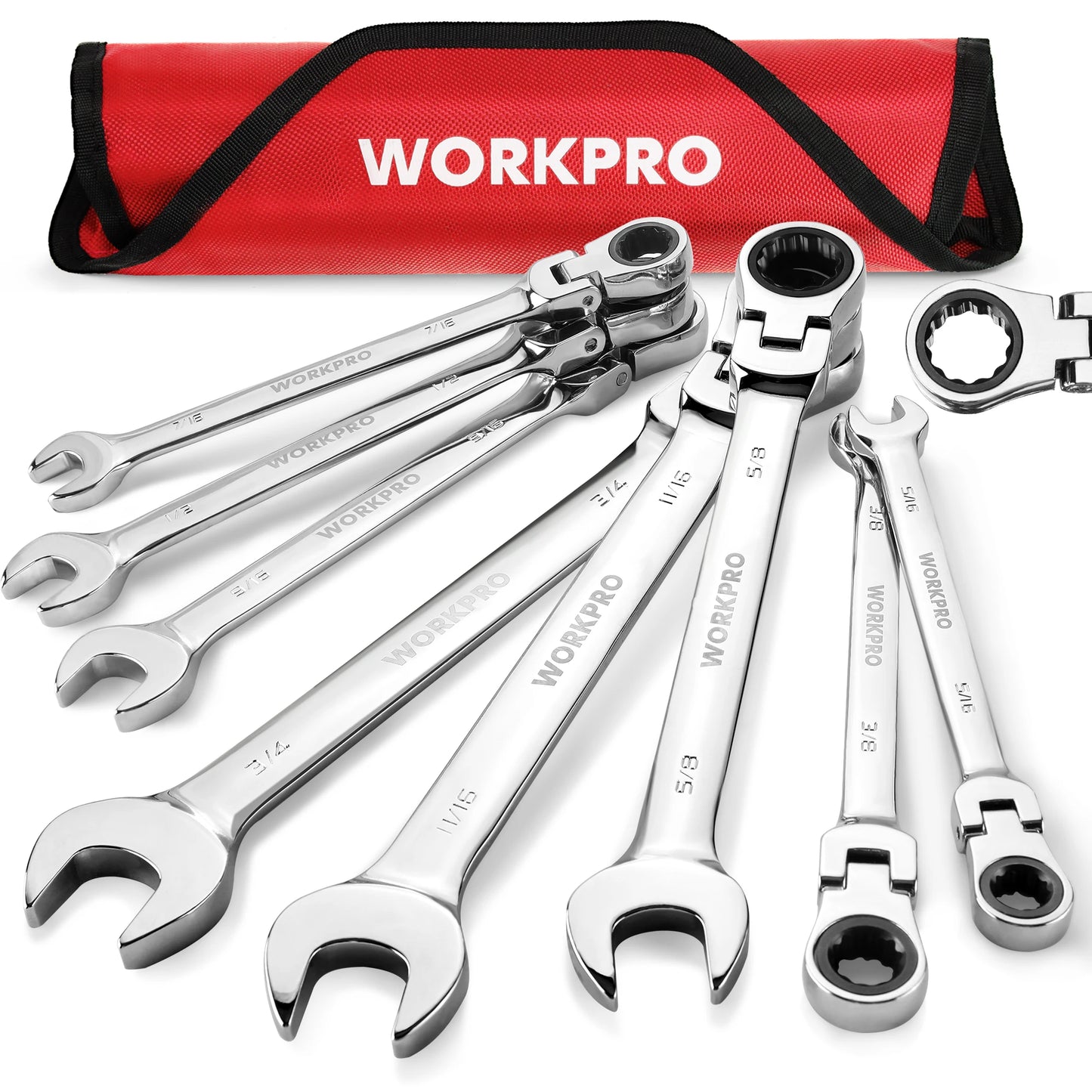 8pcs Flex-Head Ratcheting Combination Wrench Set, SAE 5/16-3/4 in 72-Teeth CR-V Constructed, Choice of 14 different Sets