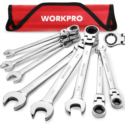 8pcs Flex-Head Ratcheting Combination Wrench Set, SAE 5/16-3/4 in 72-Teeth CR-V Constructed, Choice of 14 different Sets