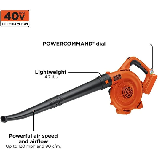 40V MAX Cordless Blower, Hard Surface Sweeper, Variable Speed Up To 120 MPH, with Battery and Charger