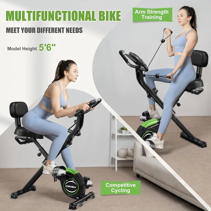 Folding Exercise Bike, 4 in 1 Stationary Magnetic Cycling Bicycle, Upright, Indoor