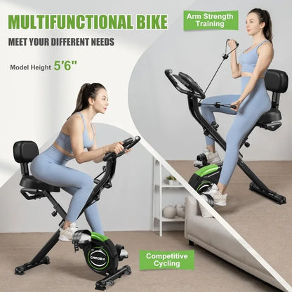 Folding Exercise Bike, 4 in 1 Stationary Magnetic Cycling Bicycle, Upright, Indoor