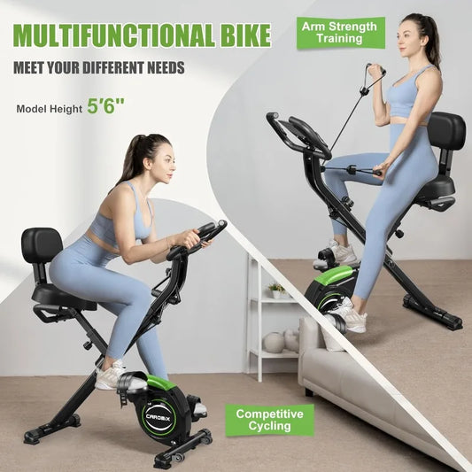 Folding Exercise Bike, 4 in 1 Stationary Magnetic Cycling Bicycle, Upright, Indoor