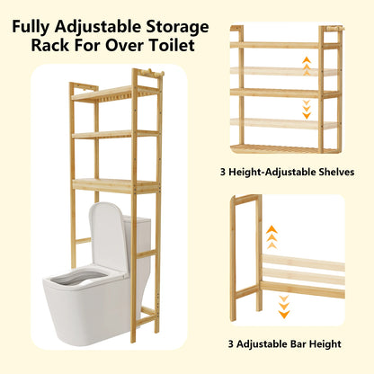 Bathroom Space Saver, over the Toilet 3 Tier Storage Shelf, Organizer Rack, Bamboo for Small Space Restroom, Laundry, Easy Assembly