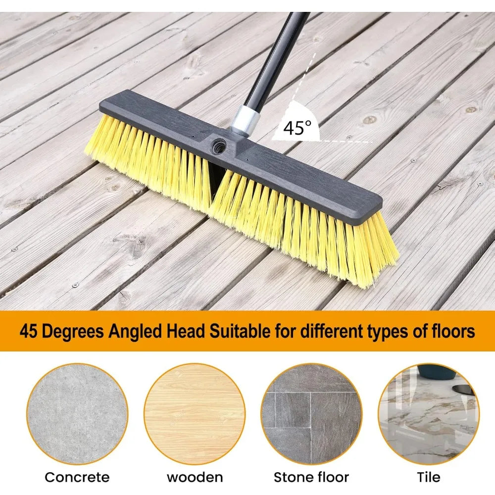 3 Pcs Push Brooms, Different Widths, Outdoor- Heavy Duty with 63" Long Handle